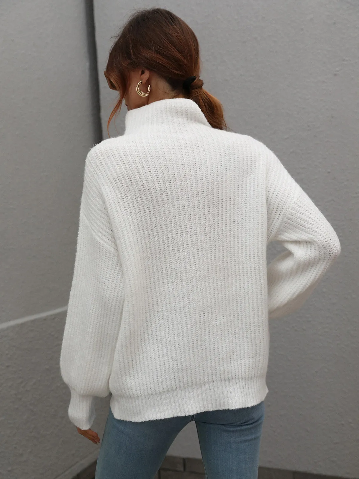 Turtleneck Lantern Sleeve Knitted Sweater