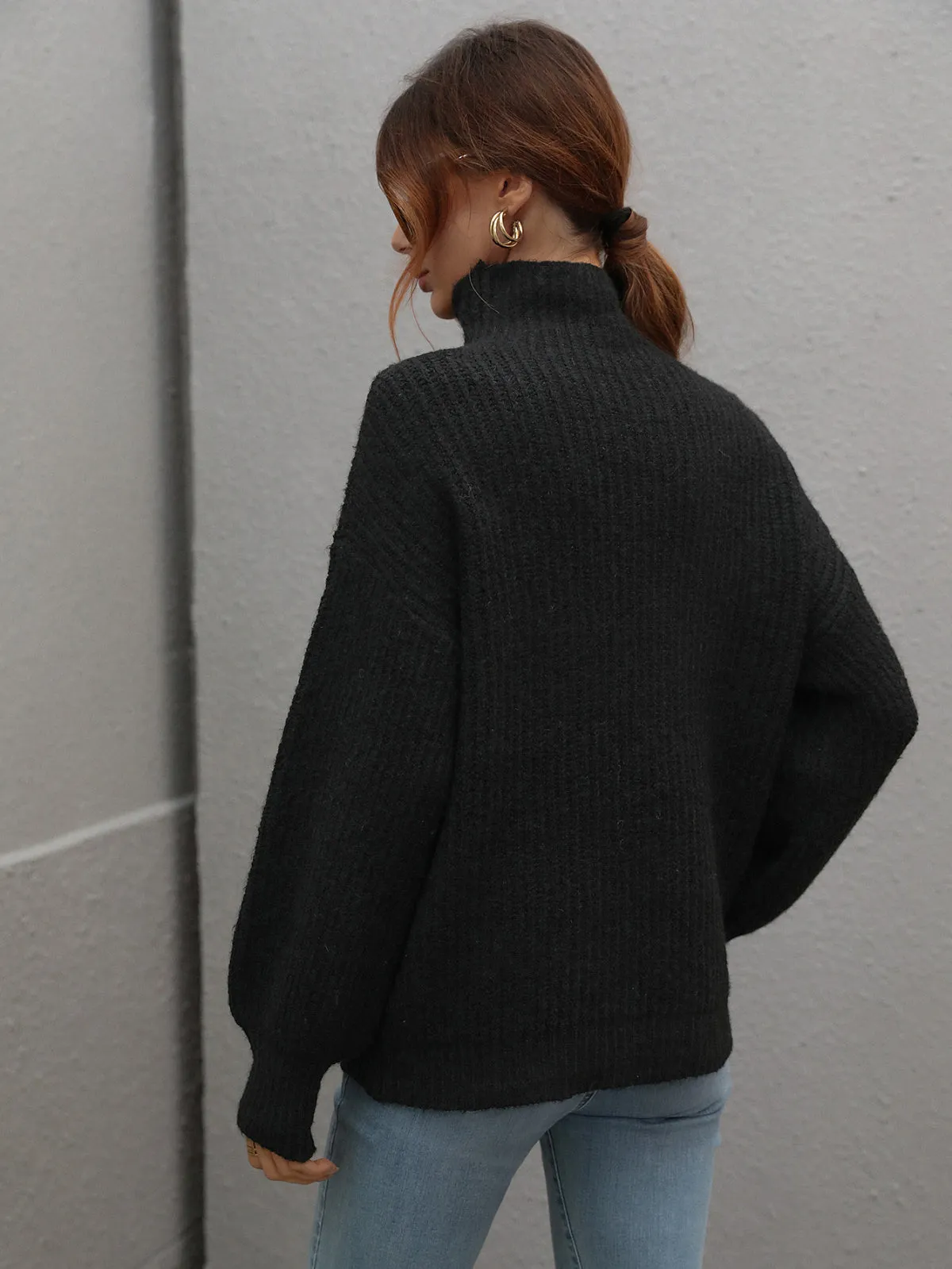 Turtleneck Lantern Sleeve Knitted Sweater