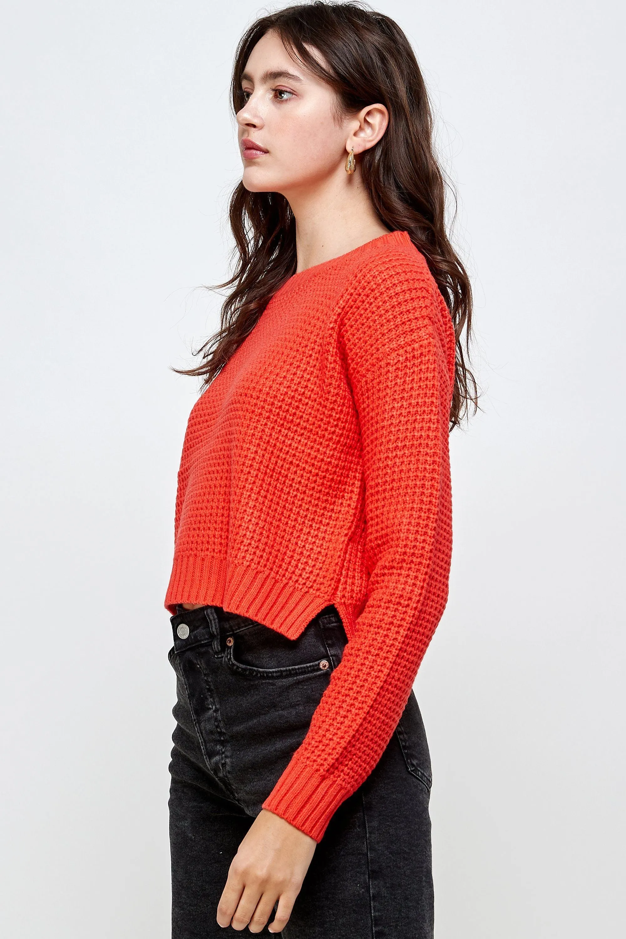 Waffle Knitted Cropped Sweater Top