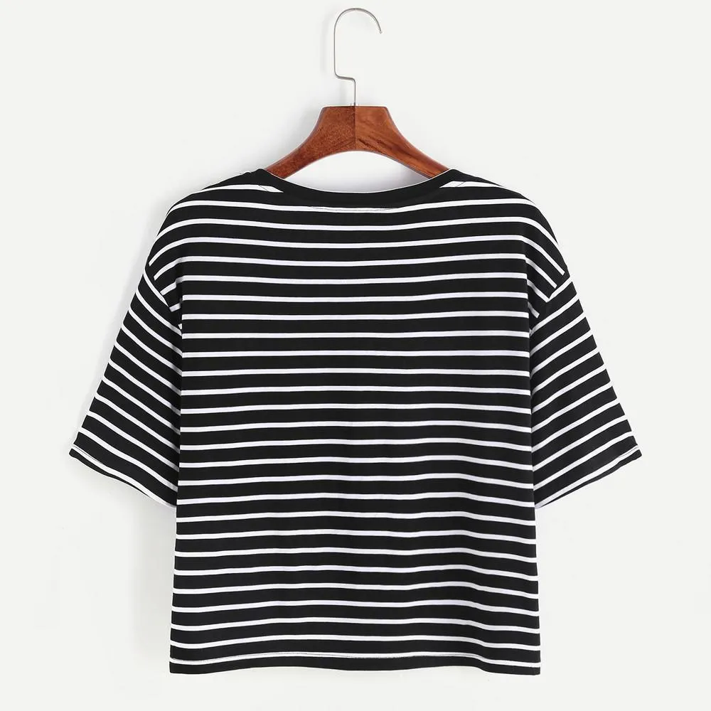 Womens T-Shirts Striped Crop Tshirt